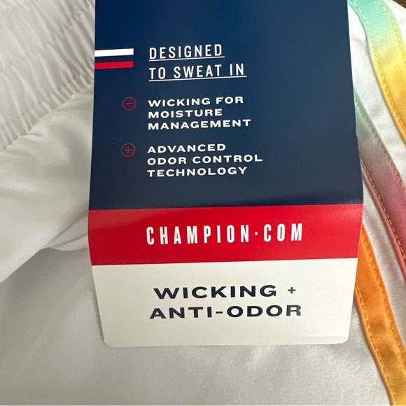 CHAMPION Varsity Shorts White Rainbow Stripe Moisture Wick Odor Control NEW sz M - Picture 9 of 12